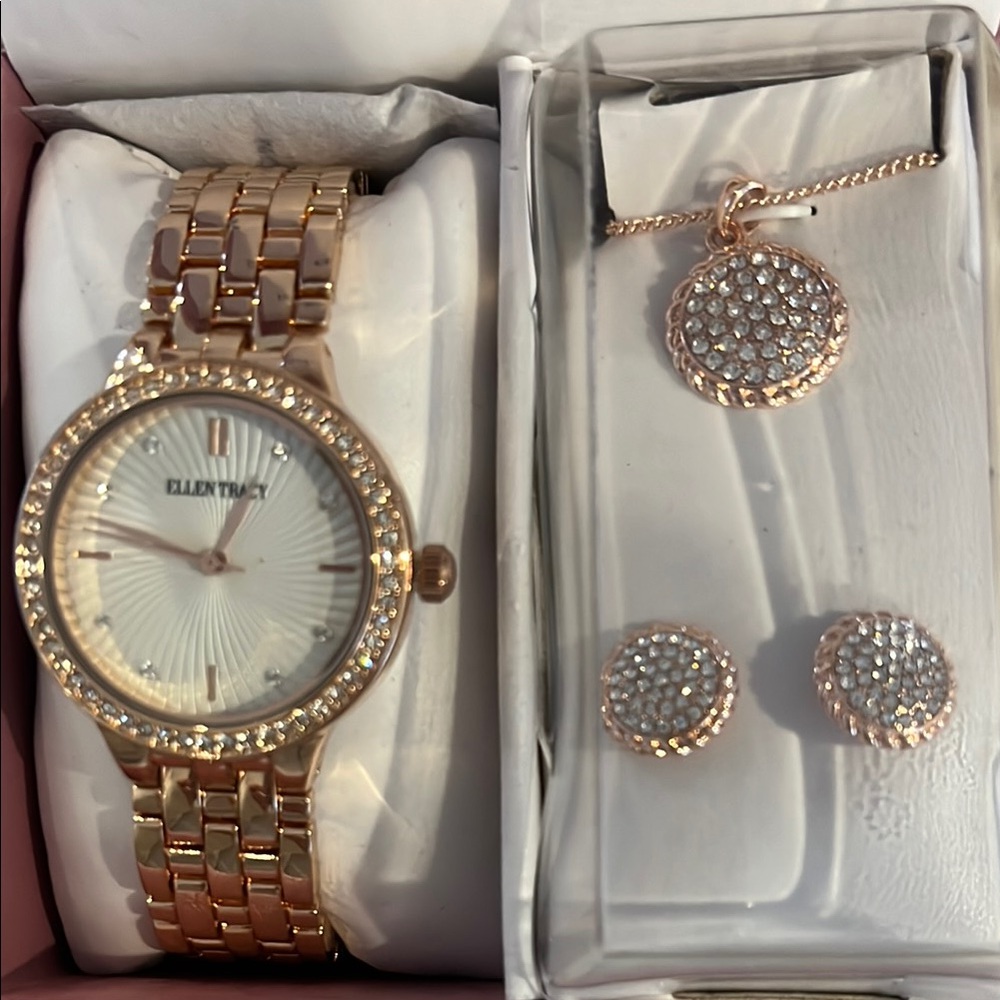 Ellen Tracy Gold Watch Accessories with Crystal Accents